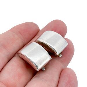 Vintage Sterling Silver 925 Chunky Curved Clip-On Earrings